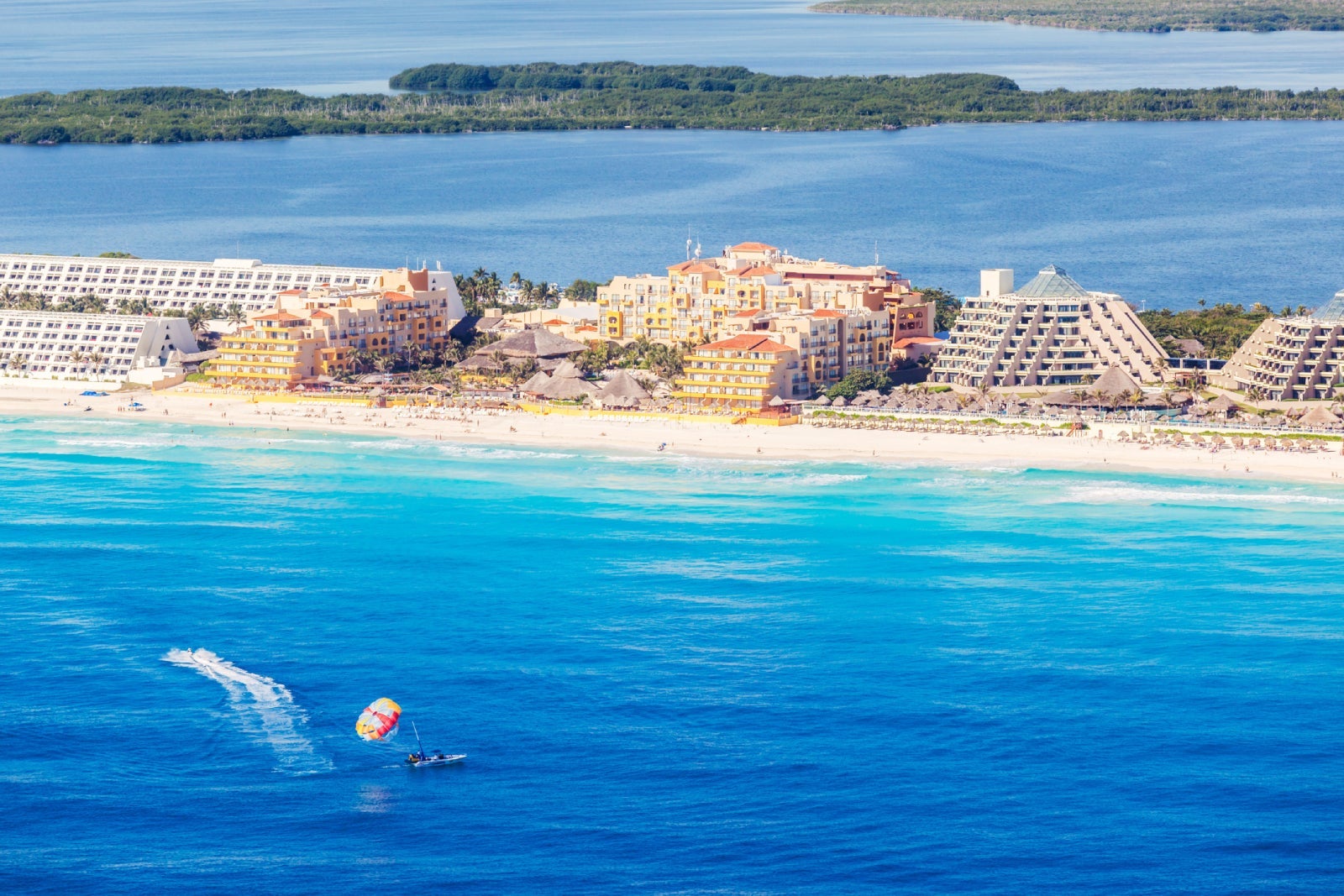Windsurfer in the waters of Cancun, Mexico
