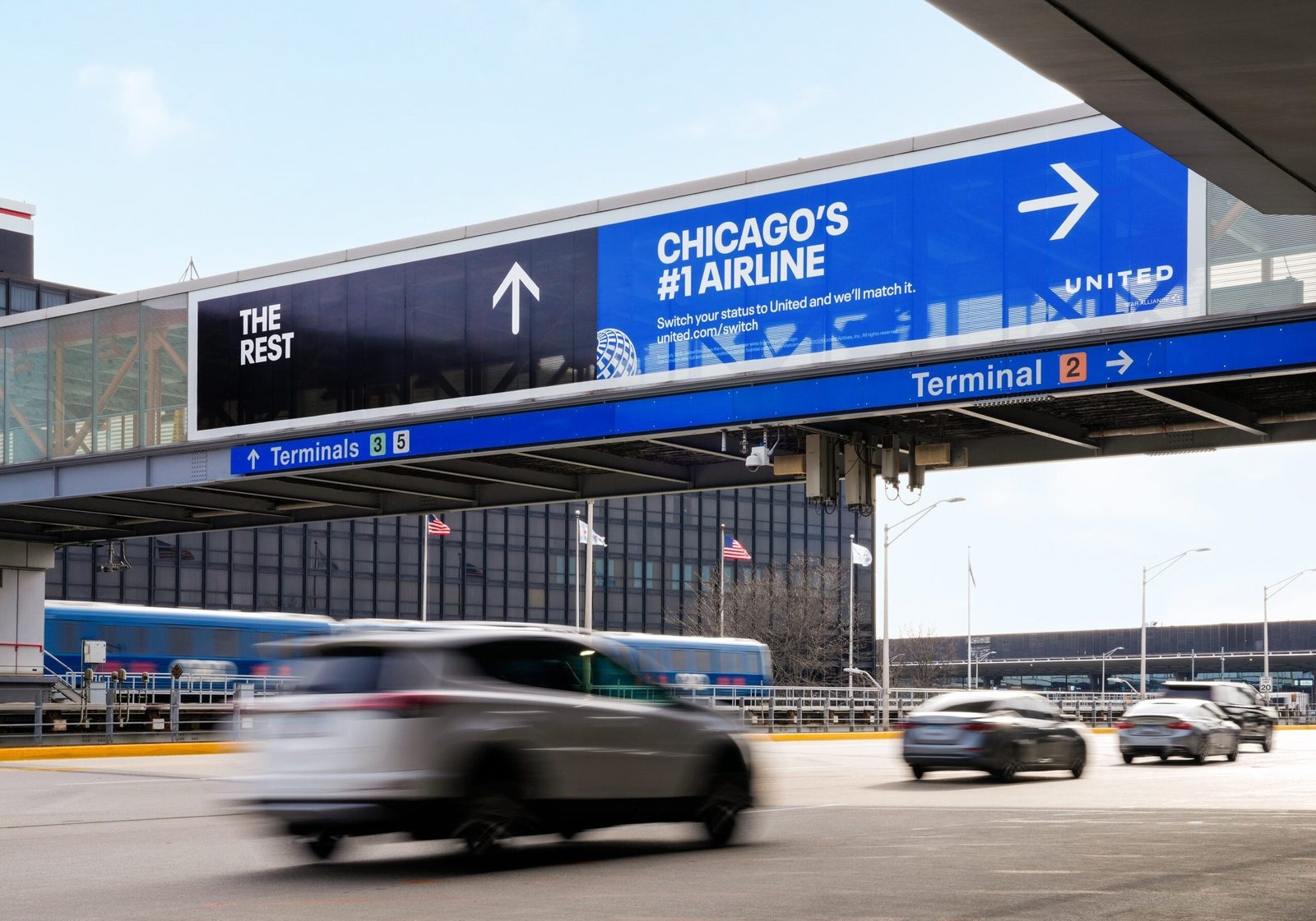 A United billboard in Chicago where it is in a turf war with American. UNITED AIRLINES